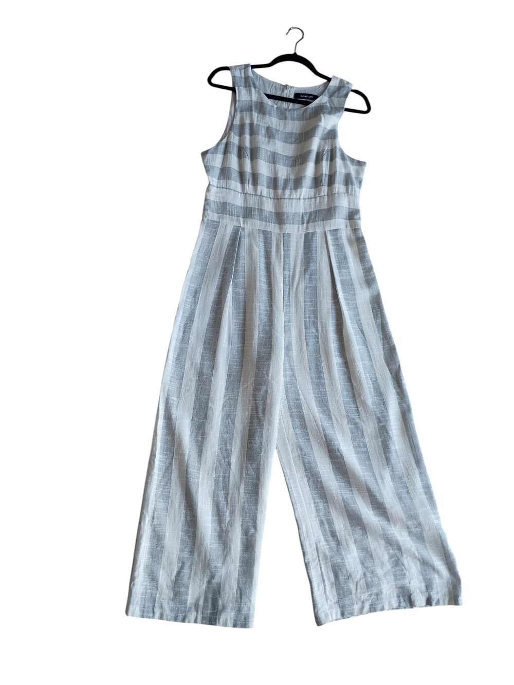 Sugar Lips Striped Sleeveless Wide-Leg Jumpsuit in Light Blue & White SZ L